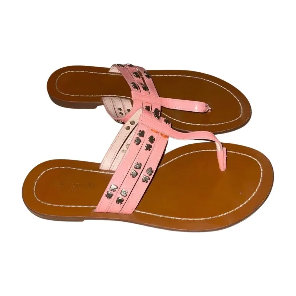 Kate Spade New York Patent Leather Studded Accents T-Strap Sandals Size 6.5